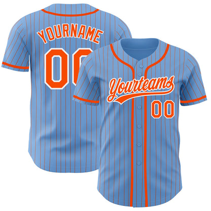 Custom Light Blue Orange Pinstripe White Authentic Baseball Jersey - Sky-Custom