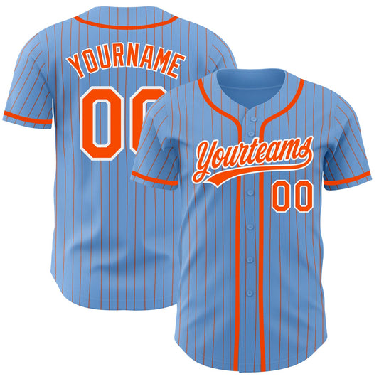 Custom Light Blue Orange Pinstripe White Authentic Baseball Jersey - Sky-Custom