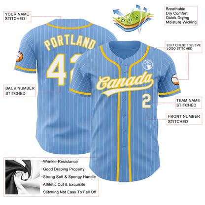 Custom Light Blue White Pinstripe Yellow Authentic Baseball Jersey - Sky-Custom