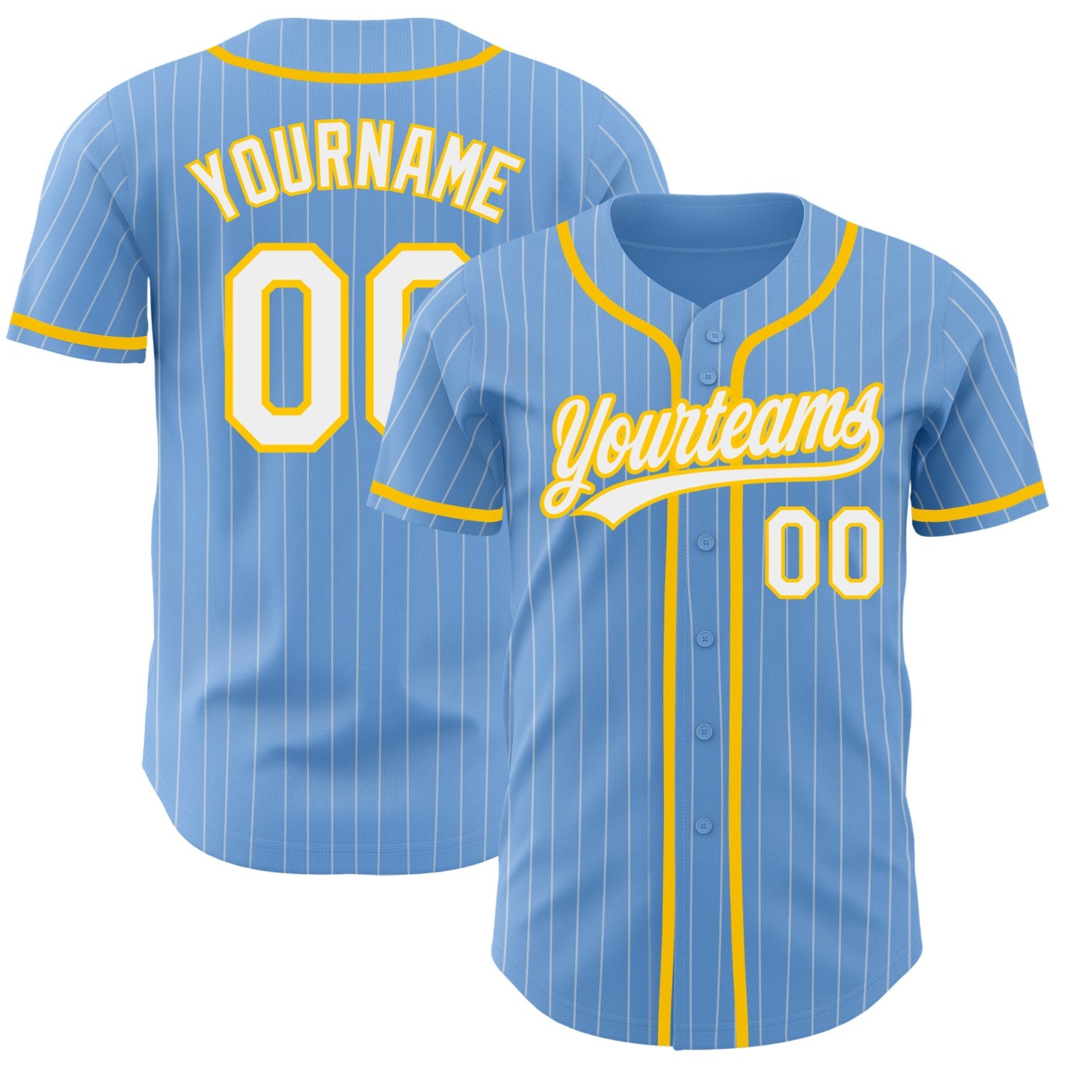 Custom Light Blue White Pinstripe Yellow Authentic Baseball Jersey - Sky-Custom