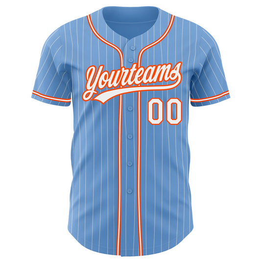 Custom Light Blue White Pinstripe Orange Authentic Baseball Jersey - Sky-Custom