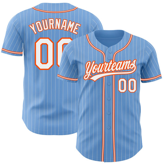 Custom Light Blue White Pinstripe Orange Authentic Baseball Jersey - Sky-Custom