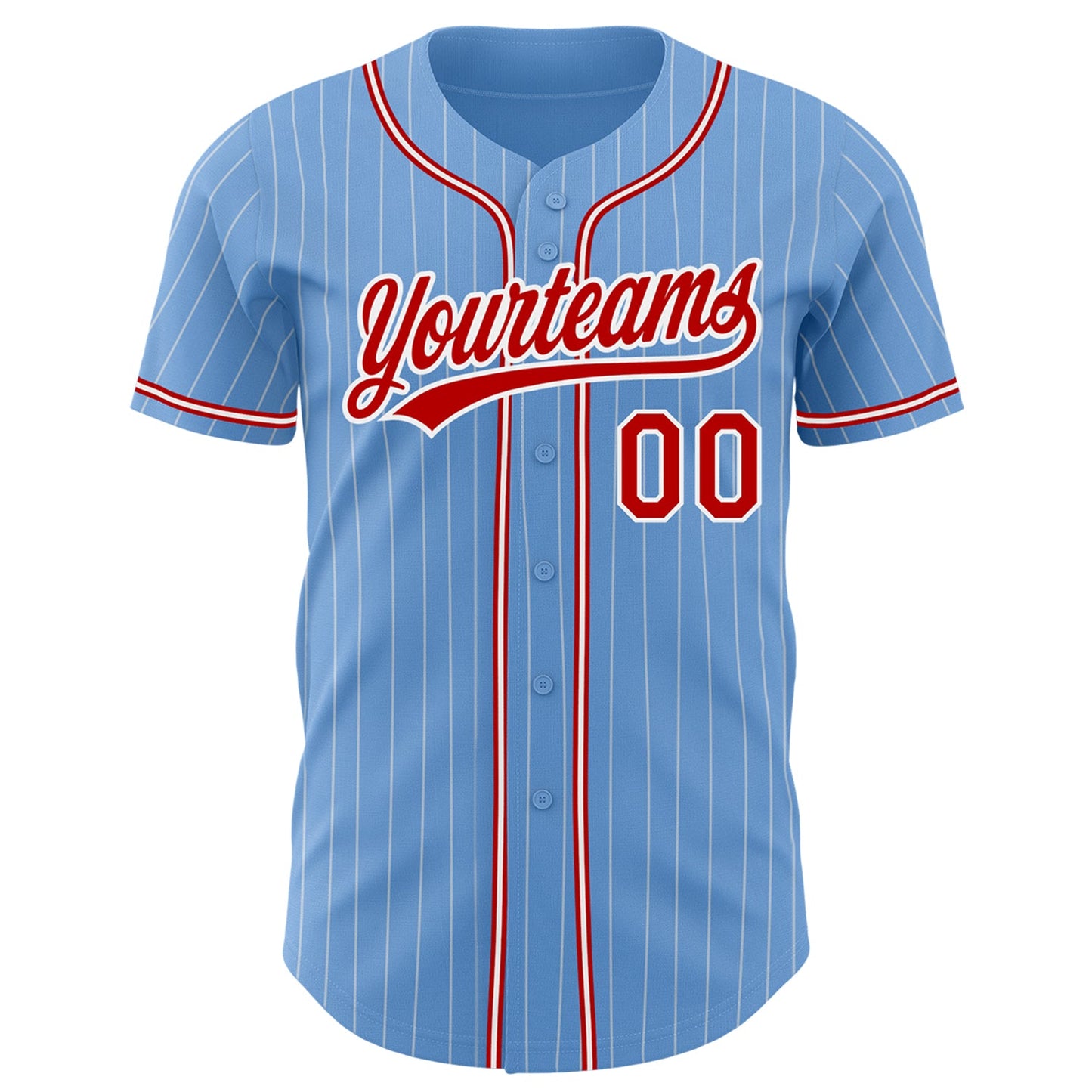 Custom Light Blue White Pinstripe Red Authentic Baseball Jersey - Sky-Custom