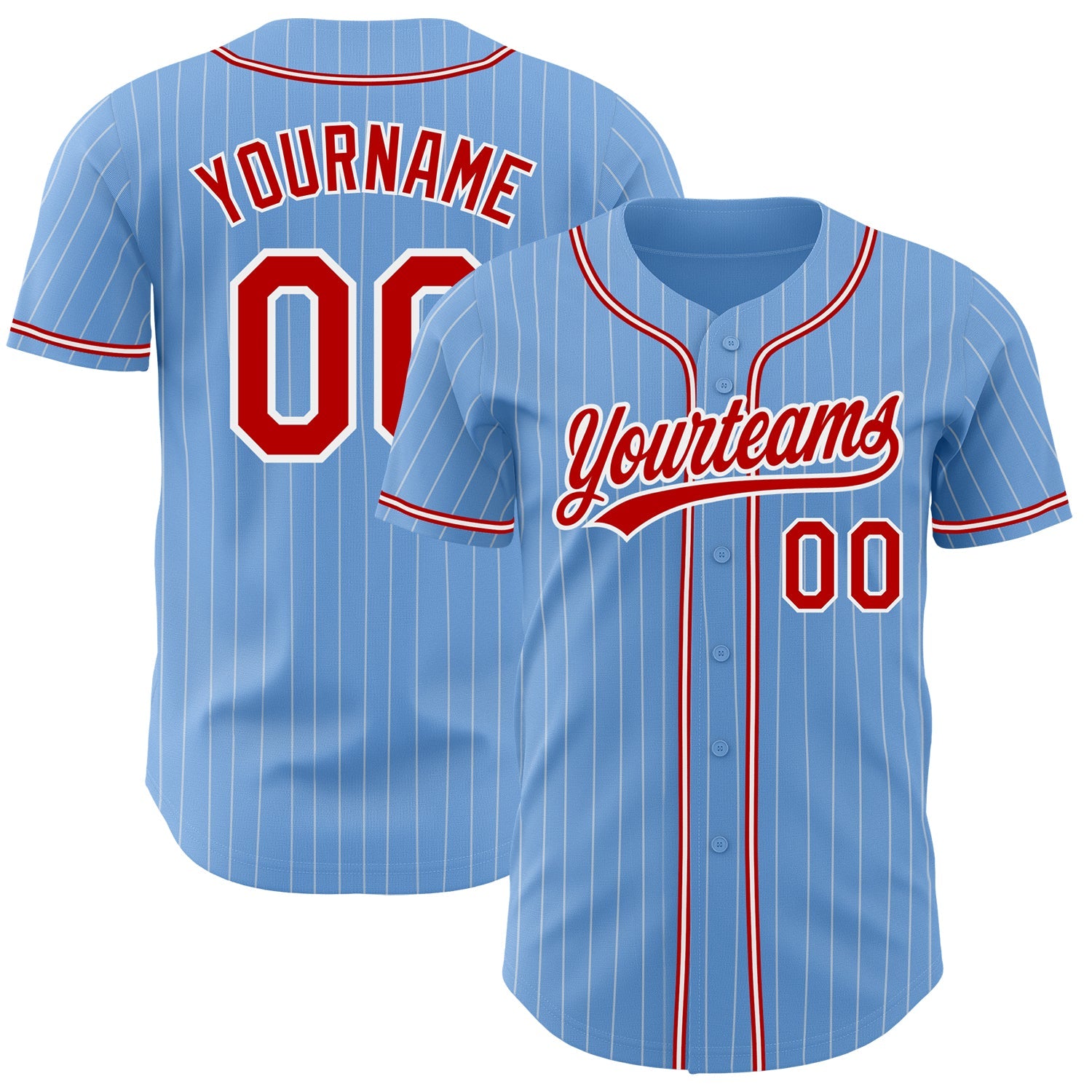 Custom Light Blue White Pinstripe Red Authentic Baseball Jersey - Sky-Custom