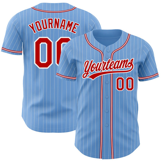 Custom Light Blue White Pinstripe Red Authentic Baseball Jersey - Sky-Custom