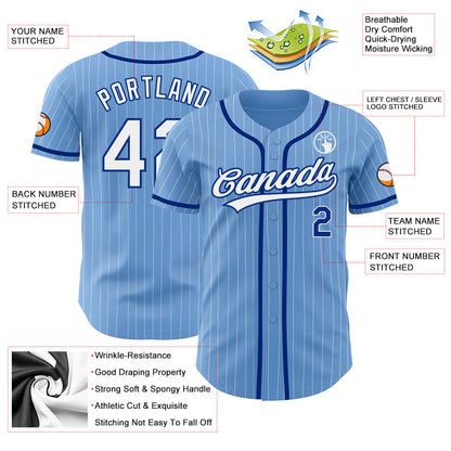 Custom Light Blue White Pinstripe Royal Authentic Baseball Jersey - Sky-Custom