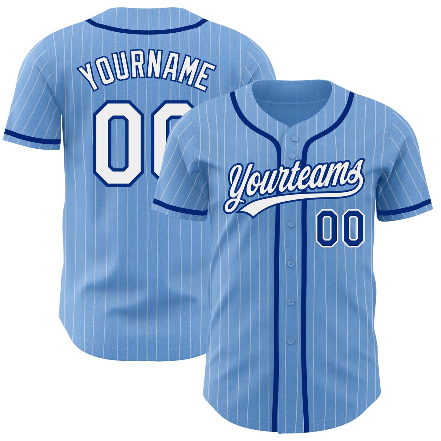 Custom Light Blue White Pinstripe Royal Authentic Baseball Jersey - Sky-Custom