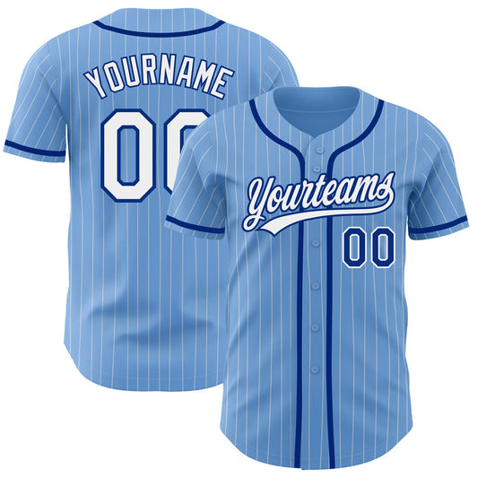 Custom Light Blue White Pinstripe Royal Authentic Baseball Jersey - Sky-Custom
