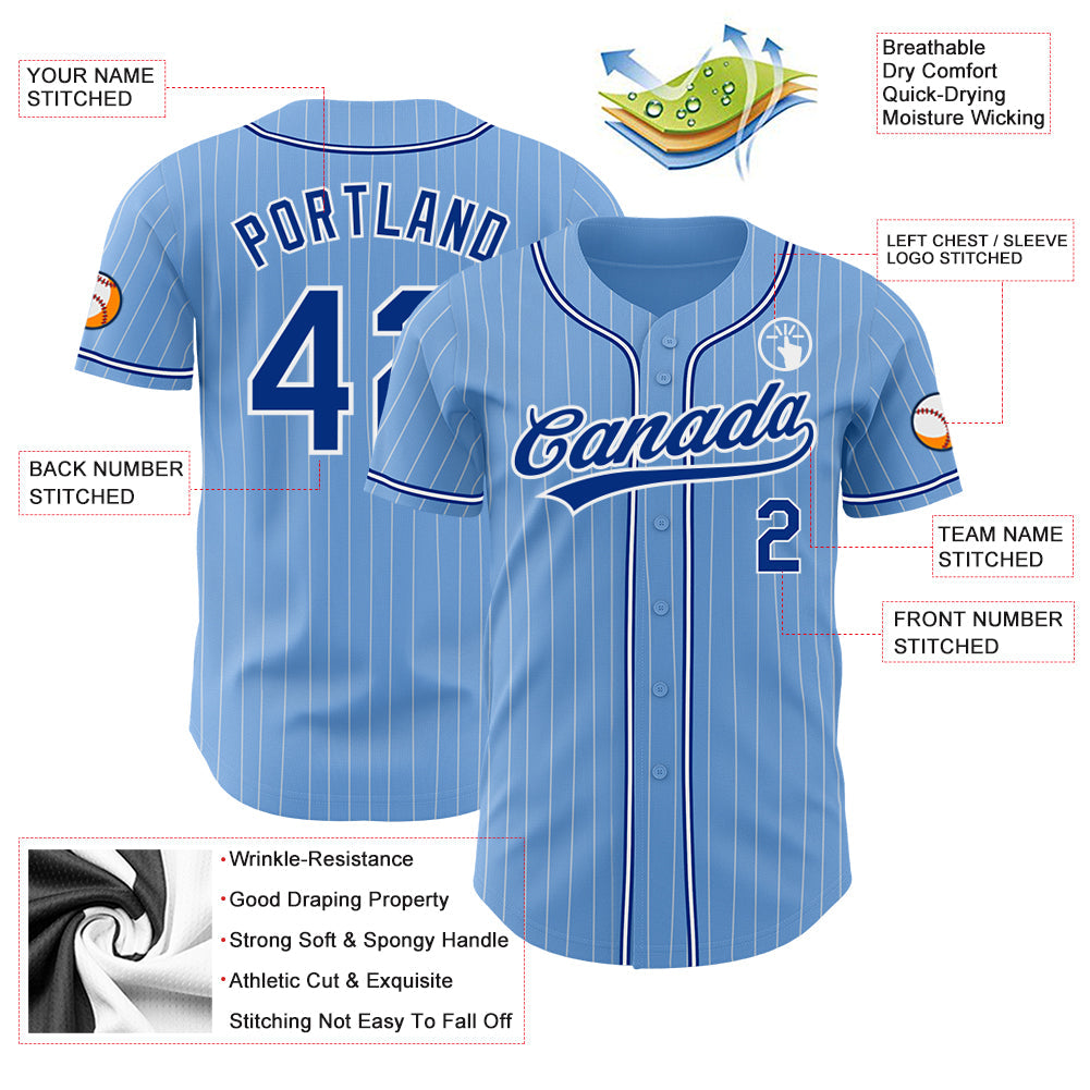 Custom Light Blue White Pinstripe Royal Authentic Baseball Jersey - Sky-Custom