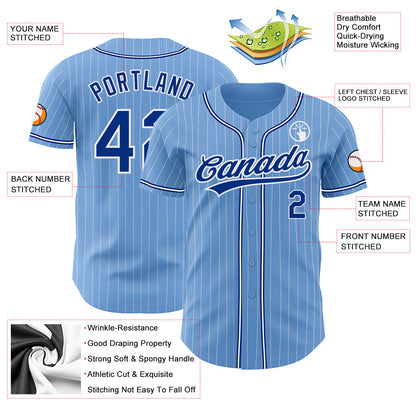 Custom Light Blue White Pinstripe Royal Authentic Baseball Jersey - Sky-Custom