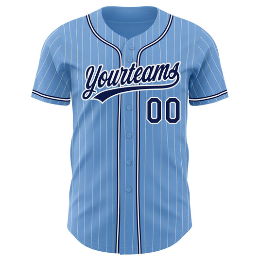 Custom Light Blue White Pinstripe Navy Authentic Baseball Jersey - Sky-Custom