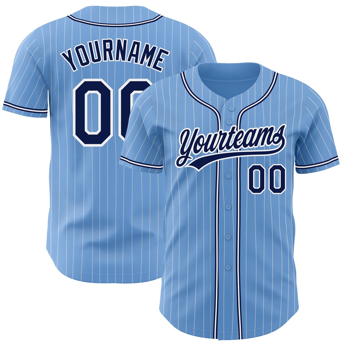 Custom Light Blue White Pinstripe Navy Authentic Baseball Jersey - Sky-Custom