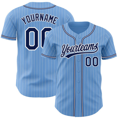 Custom Light Blue White Pinstripe Navy Authentic Baseball Jersey - Sky-Custom