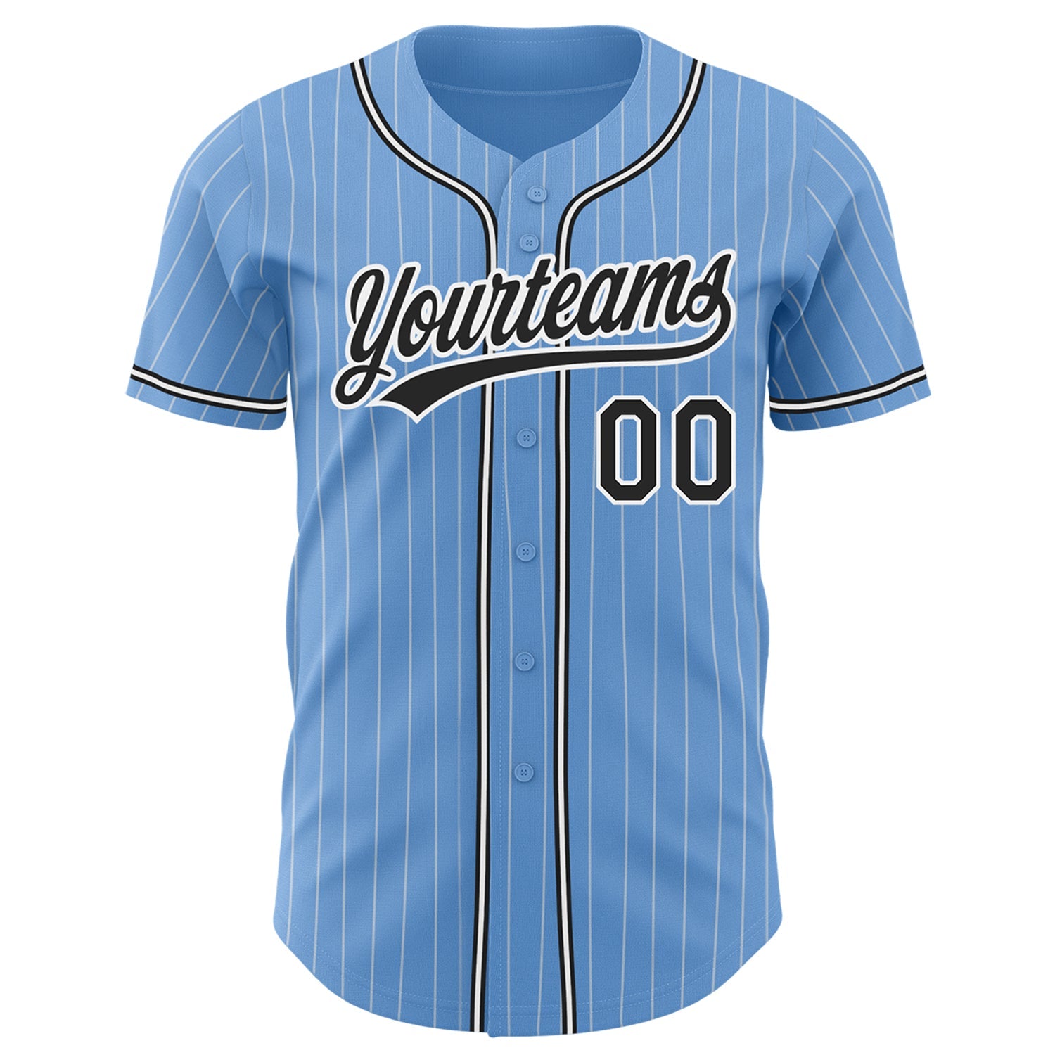 Custom Light Blue White Pinstripe Black Authentic Baseball Jersey - Sky-Custom