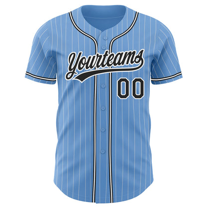Custom Light Blue White Pinstripe Black Authentic Baseball Jersey - Sky-Custom