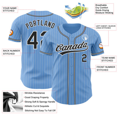 Custom Light Blue White Pinstripe Black Authentic Baseball Jersey - Sky-Custom