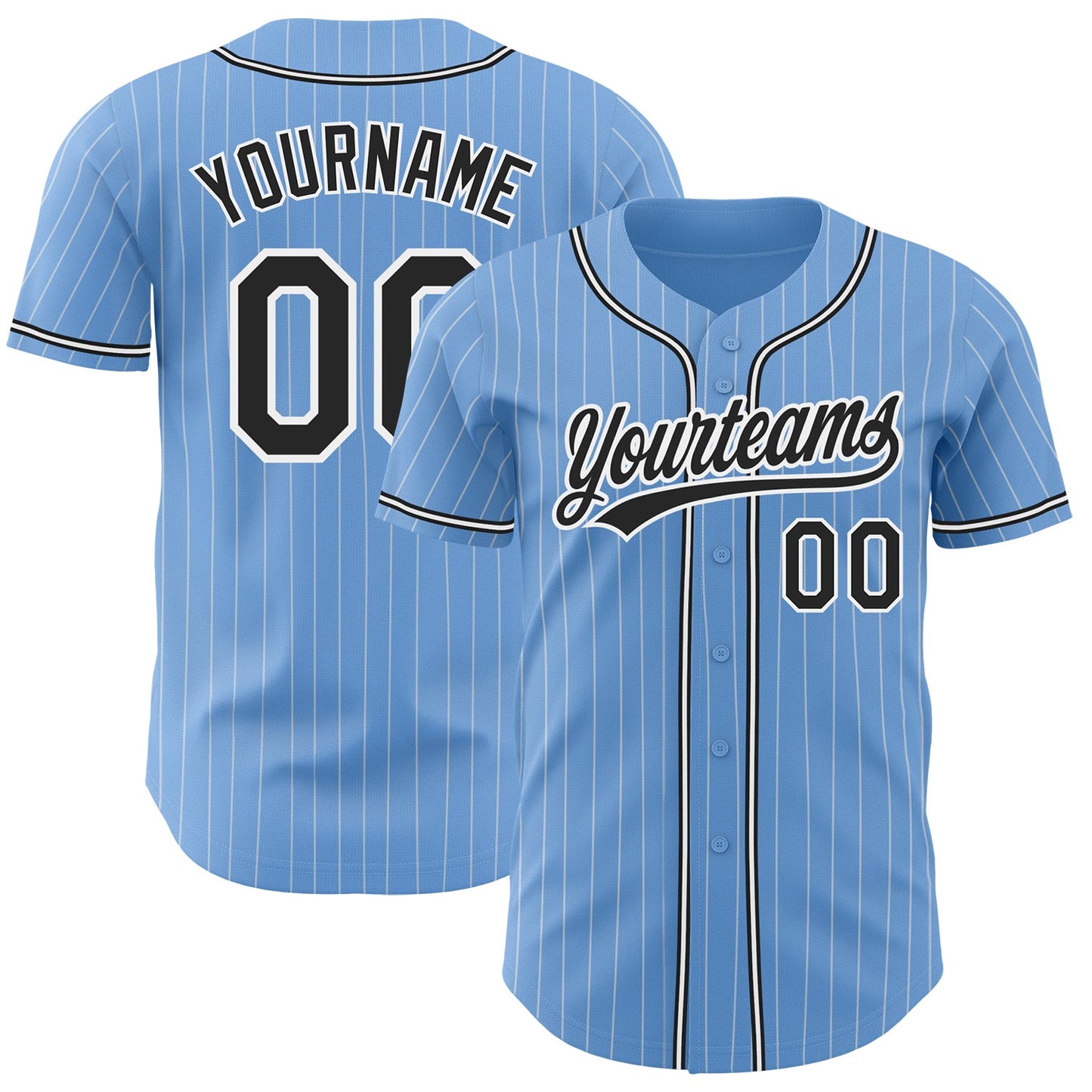 Custom Light Blue White Pinstripe Black Authentic Baseball Jersey - Sky-Custom
