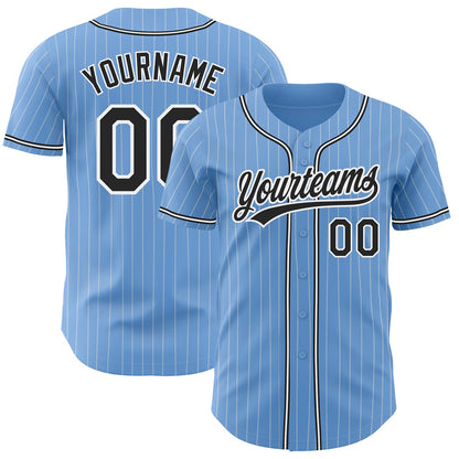 Custom Light Blue White Pinstripe Black Authentic Baseball Jersey - Sky-Custom