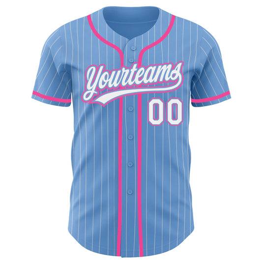 Custom Light Blue White Pinstripe Pink Authentic Baseball Jersey - Sky-Custom