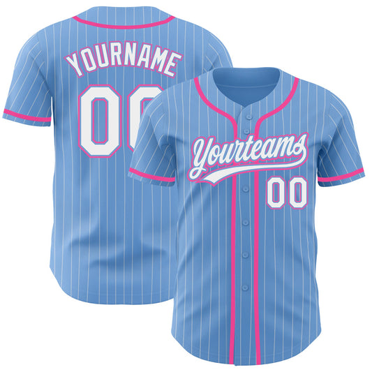 Custom Light Blue White Pinstripe Pink Authentic Baseball Jersey - Sky-Custom