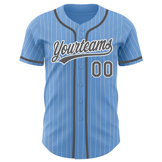 Custom Light Blue White Pinstripe Steel Gray Authentic Baseball Jersey - Sky-Custom