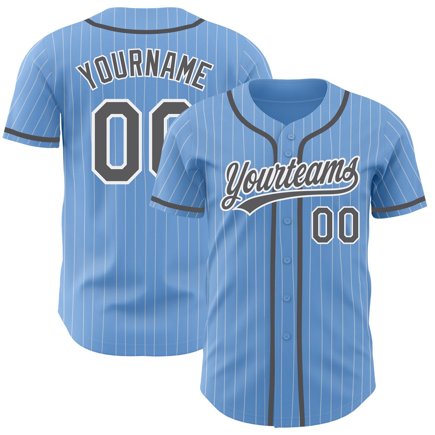 Custom Light Blue White Pinstripe Steel Gray Authentic Baseball Jersey - Sky-Custom