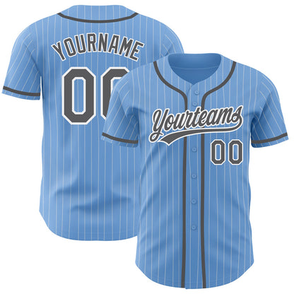 Custom Light Blue White Pinstripe Steel Gray Authentic Baseball Jersey - Sky-Custom