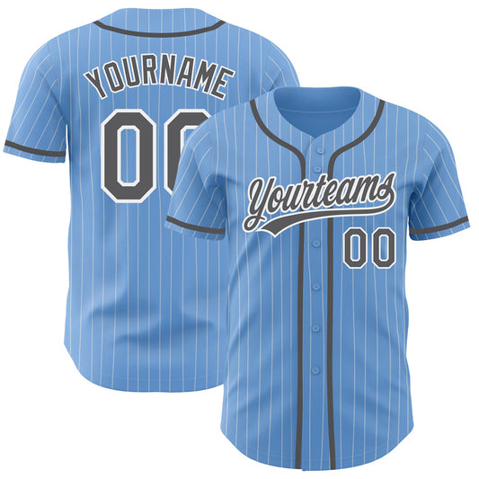 Custom Light Blue White Pinstripe Steel Gray Authentic Baseball Jersey - Sky-Custom
