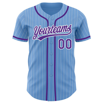 Custom Light Blue White Pinstripe Purple Authentic Baseball Jersey - Sky-Custom