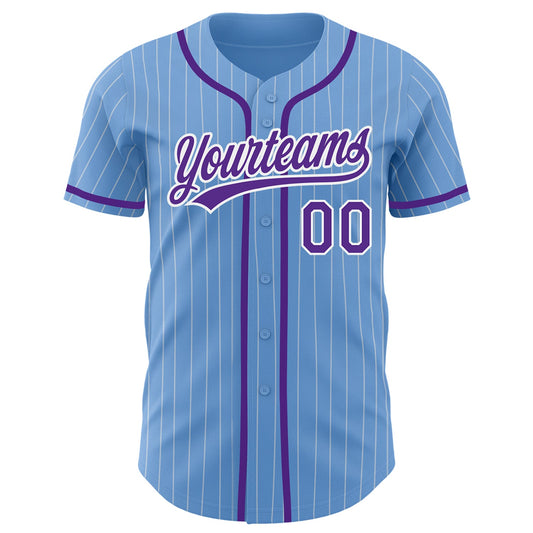 Custom Light Blue White Pinstripe Purple Authentic Baseball Jersey - Sky-Custom