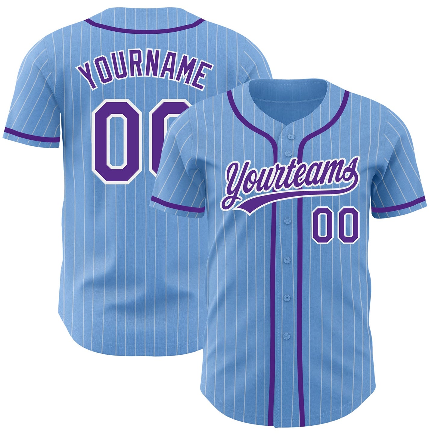 Custom Light Blue White Pinstripe Purple Authentic Baseball Jersey - Sky-Custom
