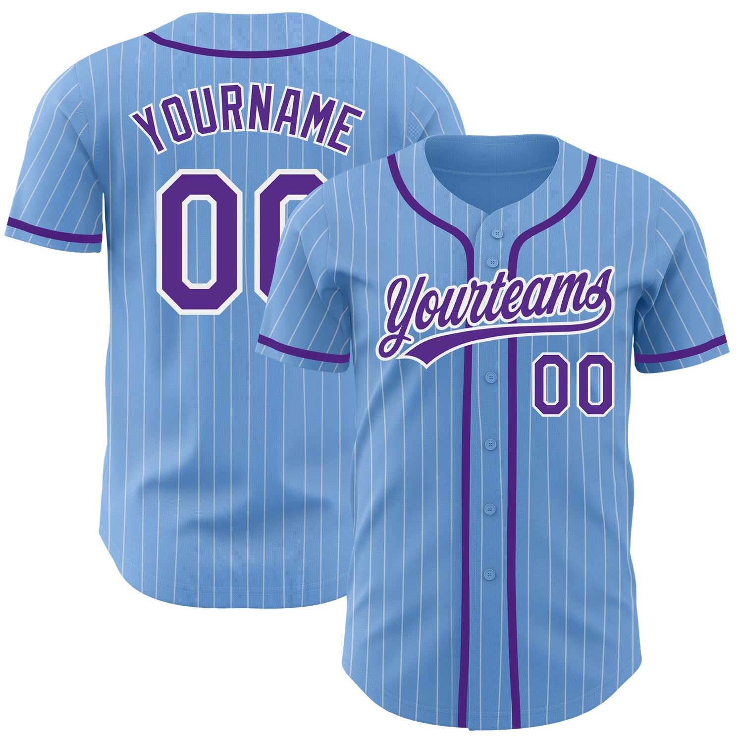 Custom Light Blue White Pinstripe Purple Authentic Baseball Jersey - Sky-Custom