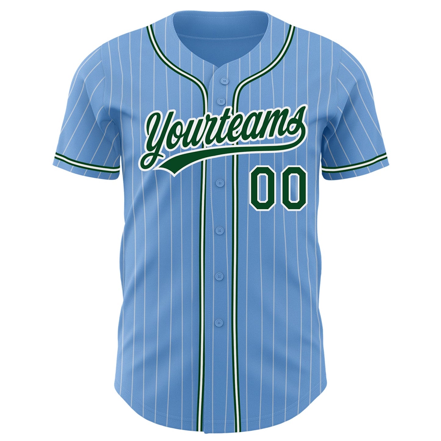 Custom Light Blue White Pinstripe Green Authentic Baseball Jersey - Sky-Custom
