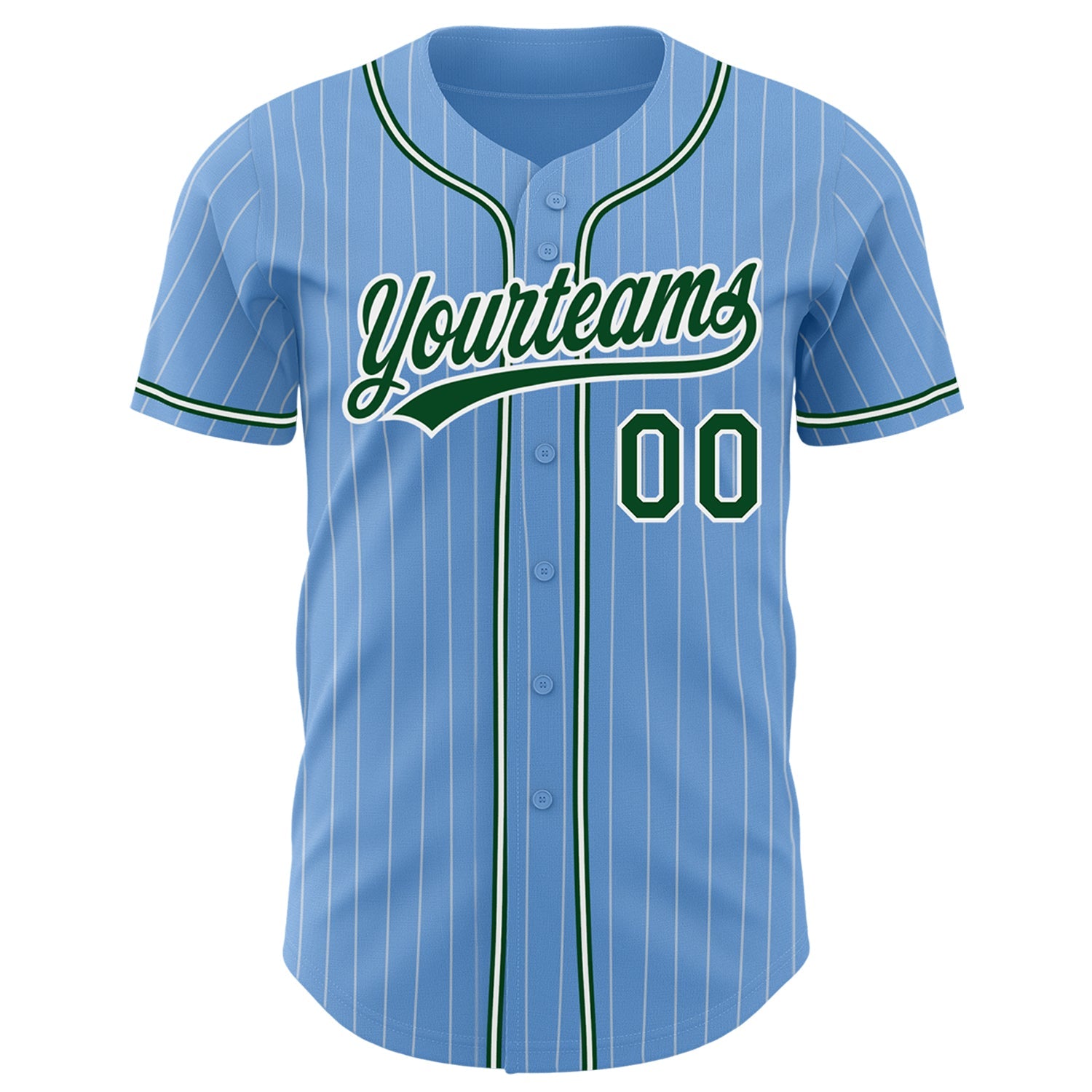Custom Light Blue White Pinstripe Green Authentic Baseball Jersey - Sky-Custom