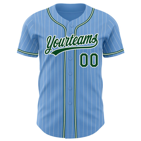 Custom Light Blue White Pinstripe Green Authentic Baseball Jersey - Sky-Custom