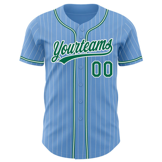 Custom Light Blue White Pinstripe Kelly Green Authentic Baseball Jersey - Sky-Custom