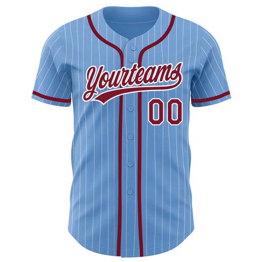 Custom Light Blue White Pinstripe Crimson Authentic Baseball Jersey - Sky-Custom