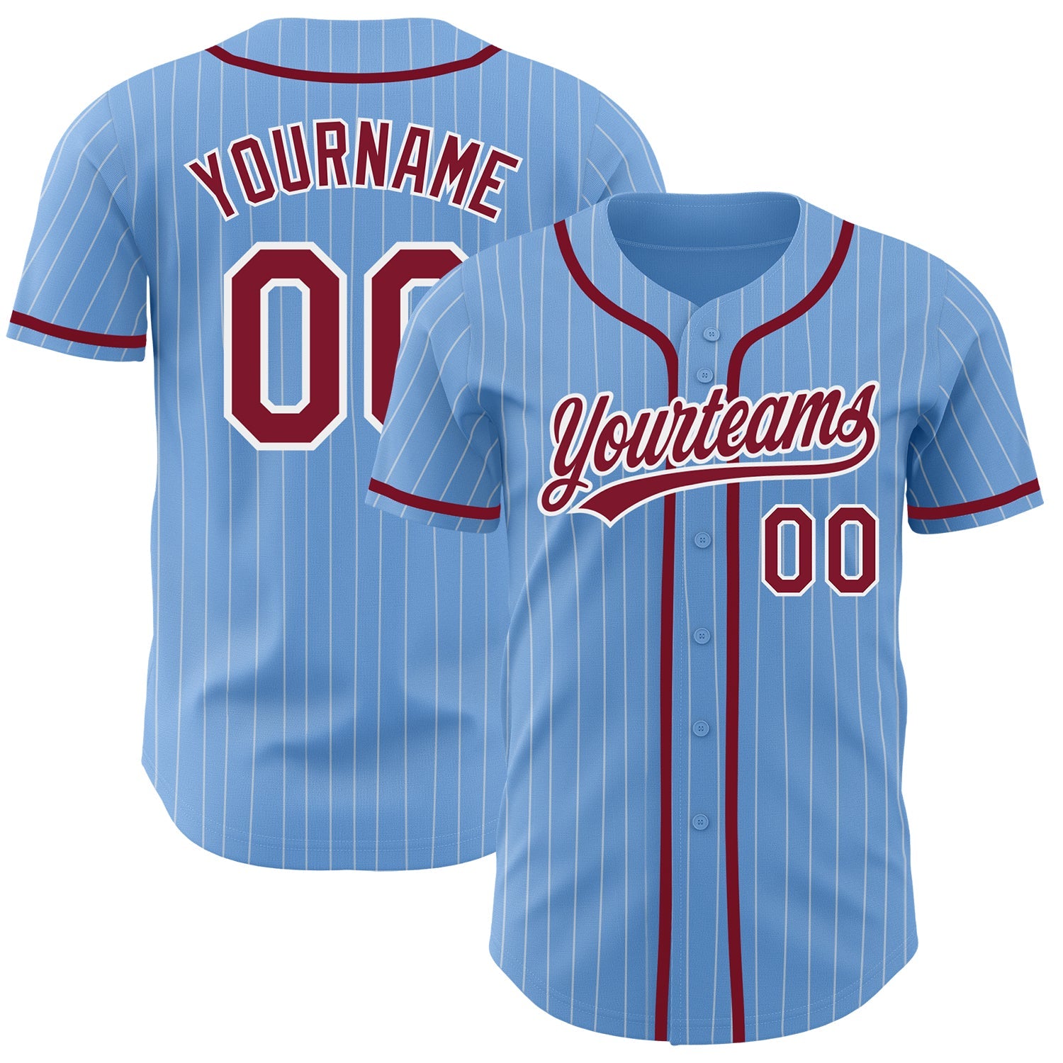 Custom Light Blue White Pinstripe Crimson Authentic Baseball Jersey - Sky-Custom
