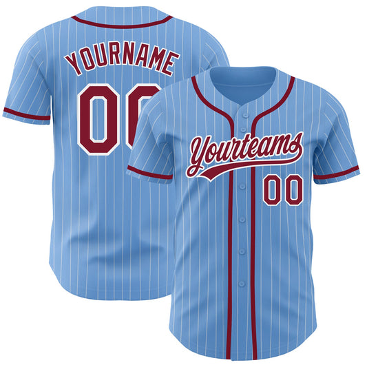 Custom Light Blue White Pinstripe Crimson Authentic Baseball Jersey - Sky-Custom