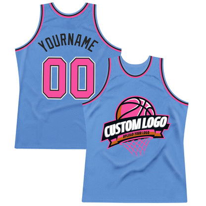 Custom Light Blue Pink-Black Authentic Throwback Basketball Jersey - Sky-Custom