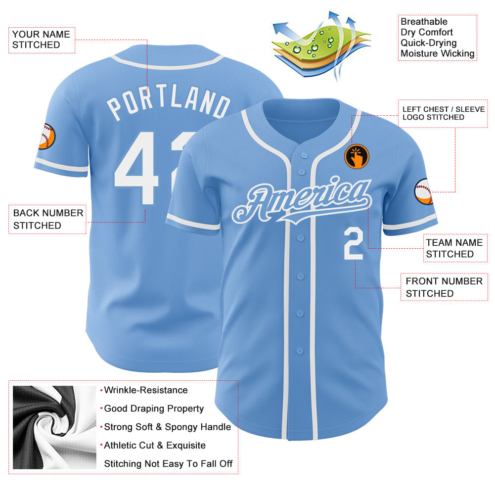Custom Light Blue White Authentic Baseball Jersey - Sky-Custom
