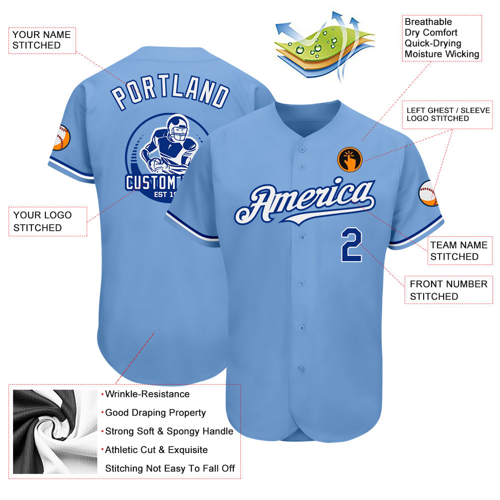 Custom Light Blue Royal-White Authentic Baseball Jersey - Sky-Custom