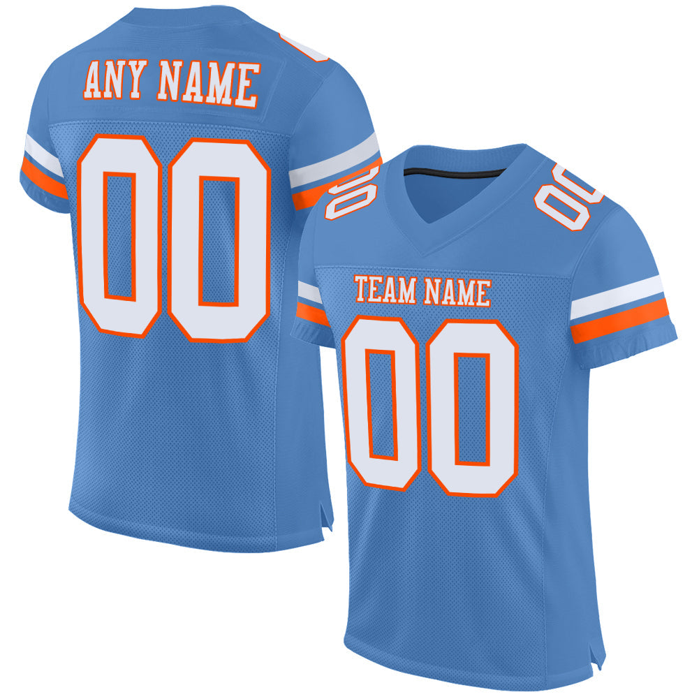 Custom Light Blue White-Orange Mesh Authentic Football Jersey - Sky-Custom