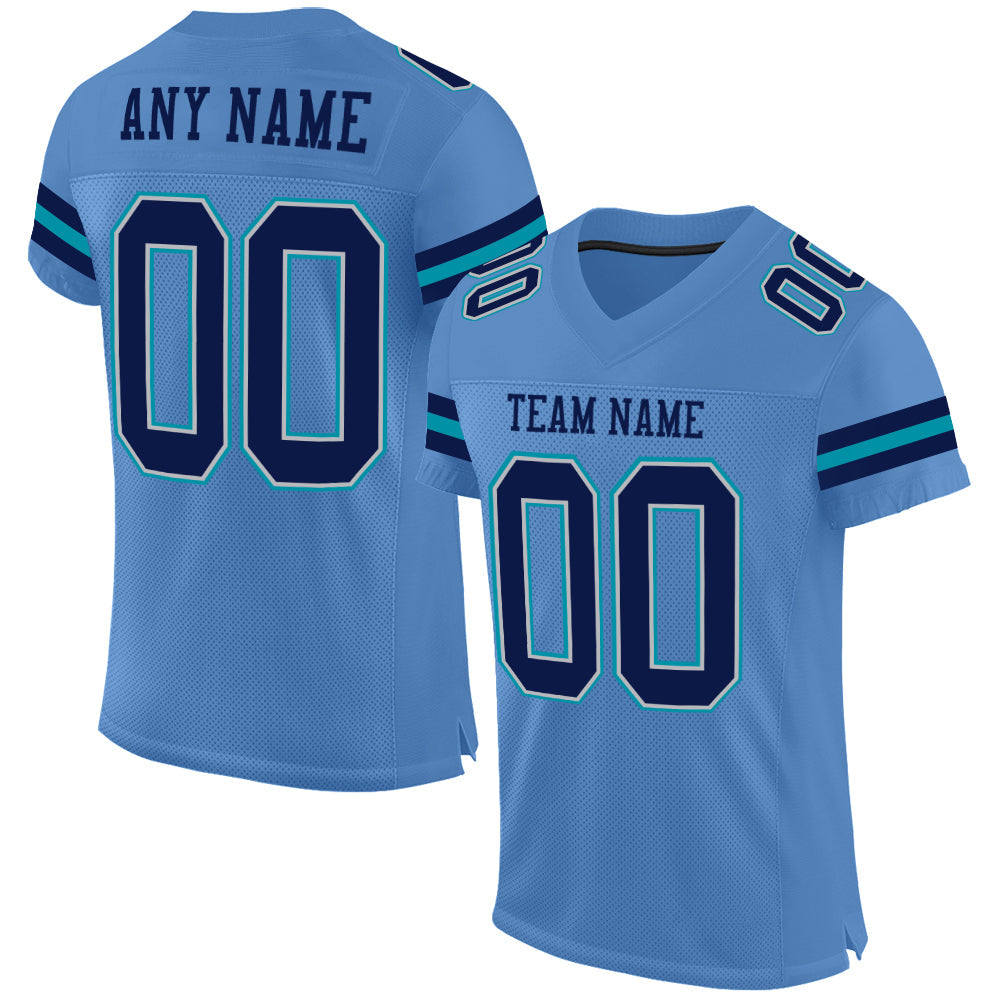 Custom Light Blue Navy Gray-Teal Mesh Authentic Football Jersey - Sky-Custom