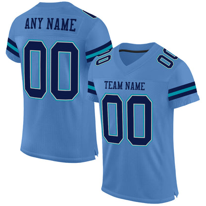Custom Light Blue Navy Gray-Teal Mesh Authentic Football Jersey - Sky-Custom