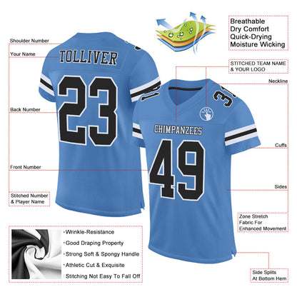 Custom Light Blue Black-White Mesh Authentic Football Jersey - Sky-Custom