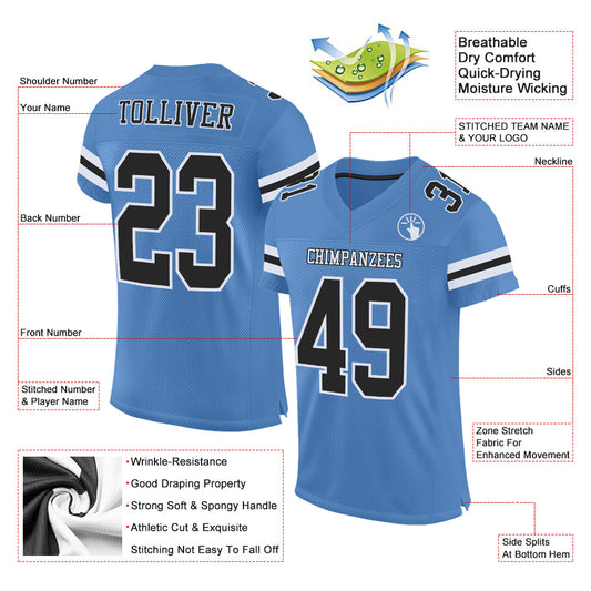 Custom Light Blue Black-White Mesh Authentic Football Jersey - Sky-Custom
