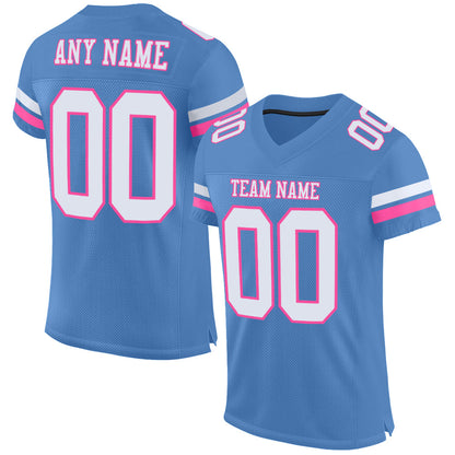 Custom Light Blue White-Pink Mesh Authentic Football Jersey - Sky-Custom