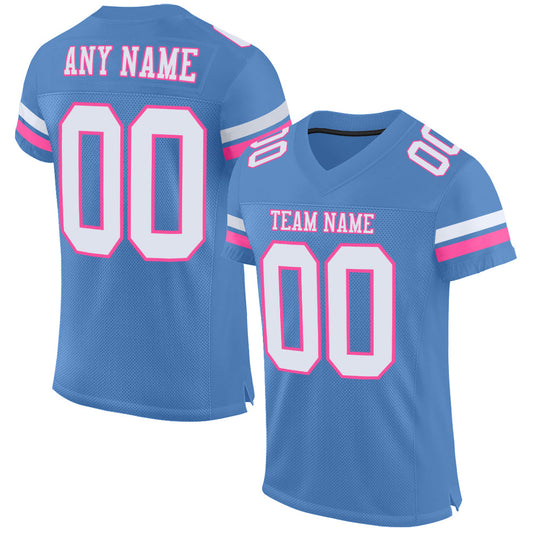 Custom Light Blue White-Pink Mesh Authentic Football Jersey - Sky-Custom