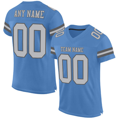 Custom Light Blue Gray-Steel Gray Mesh Authentic Football Jersey - Sky-Custom